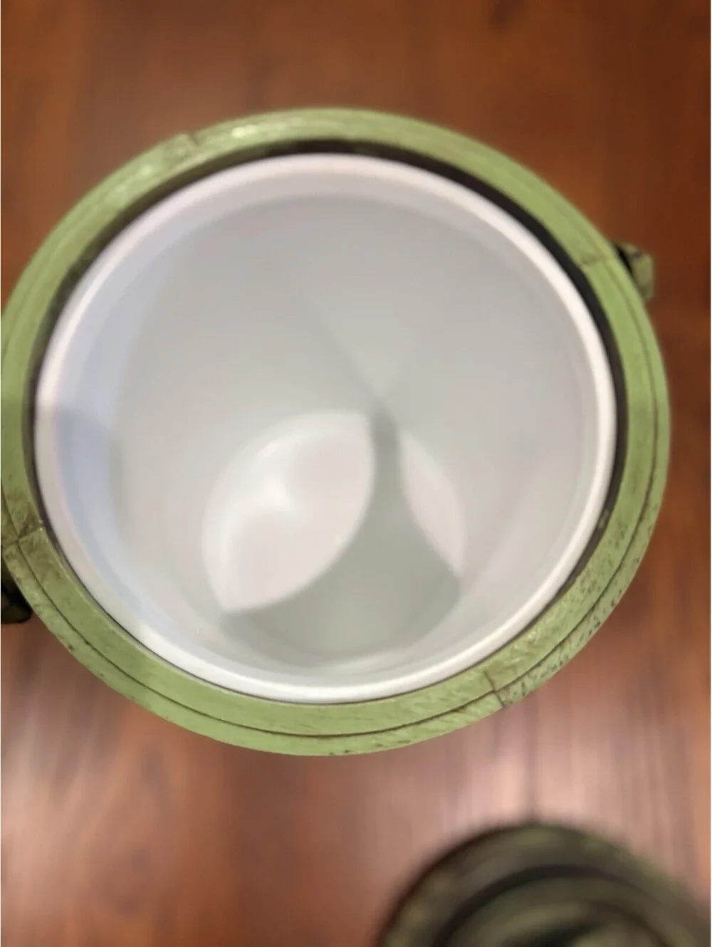 Vintage Avocado Green Ice Bucket-Wine-Chiller Cooler-MCM-Plastic Faux Wood
